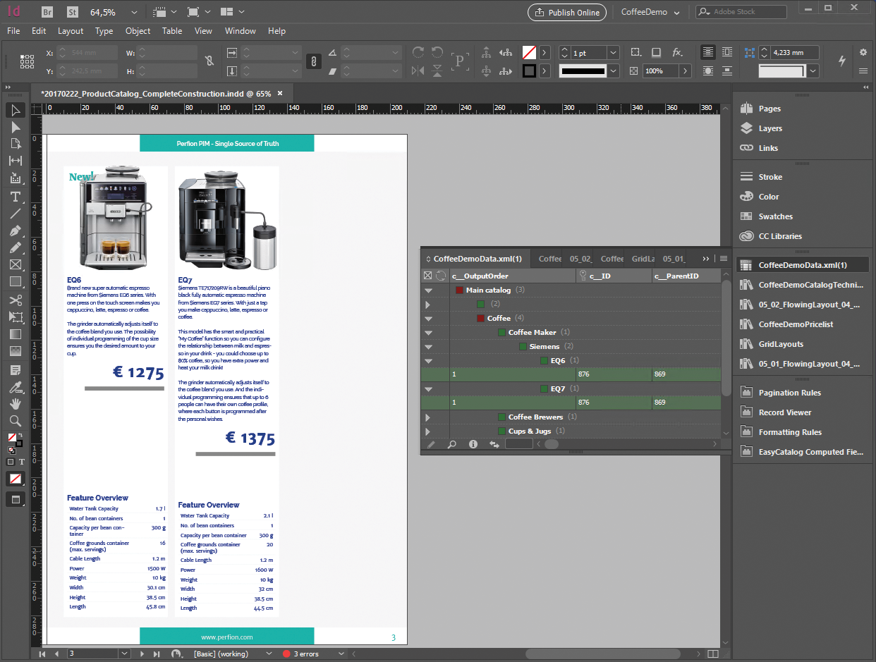 Mit Perfion erstelltem Adobe InDesign Produktkatalog