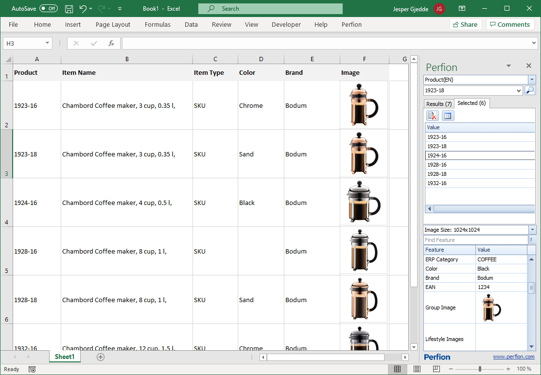Perfion Produktdatenmanagement (PIM) in Microsoft Excel
